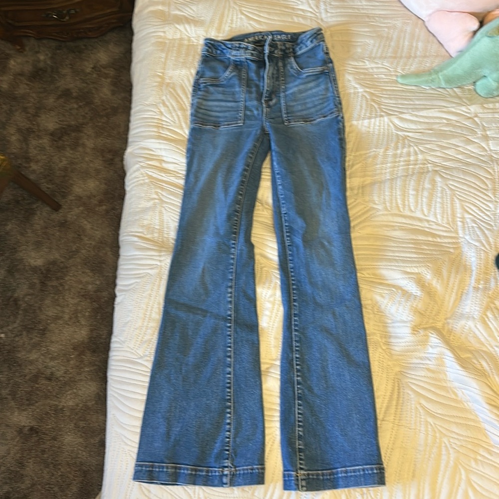 American Eagle Super Hi-Rise Flare next level stretch jeans